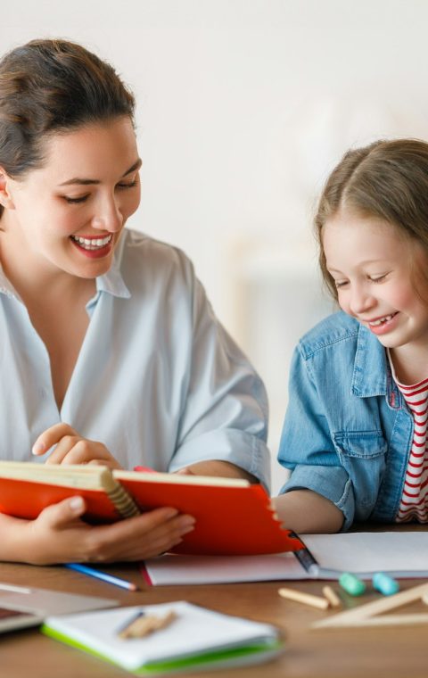 Girl doing homework or online education.